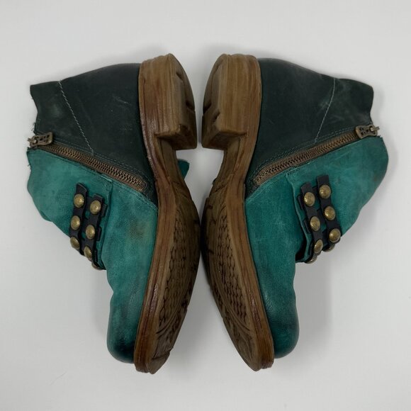 A.S. 98 Green Leather Studded Ankle Boots EU 37 - Picture 4 of 8